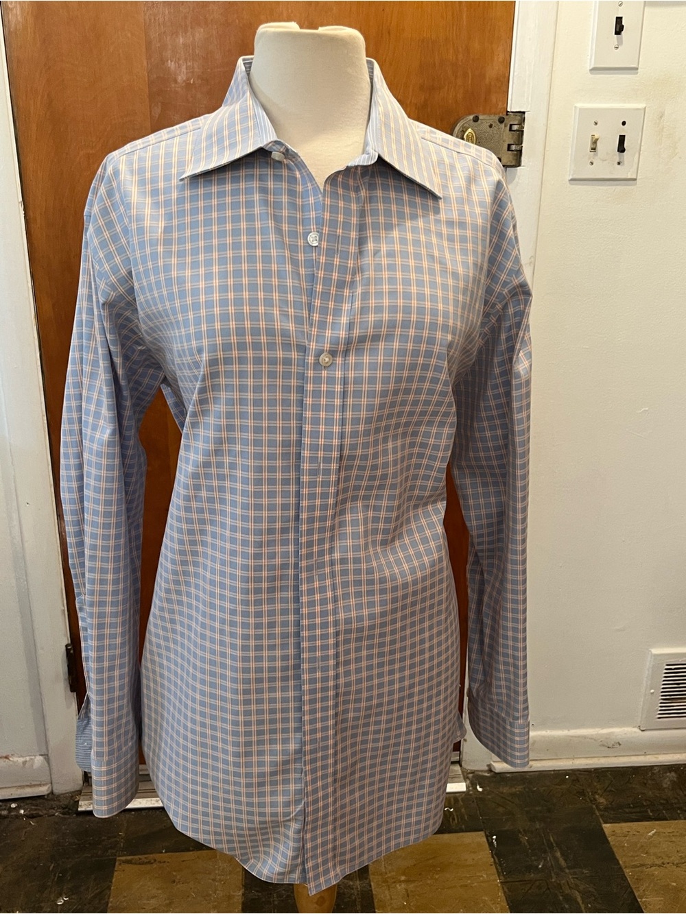 Black Brown 1826 Men’s Blue Checked Tailored Fit Long Sleeve Shirt. Size 17 1/2
